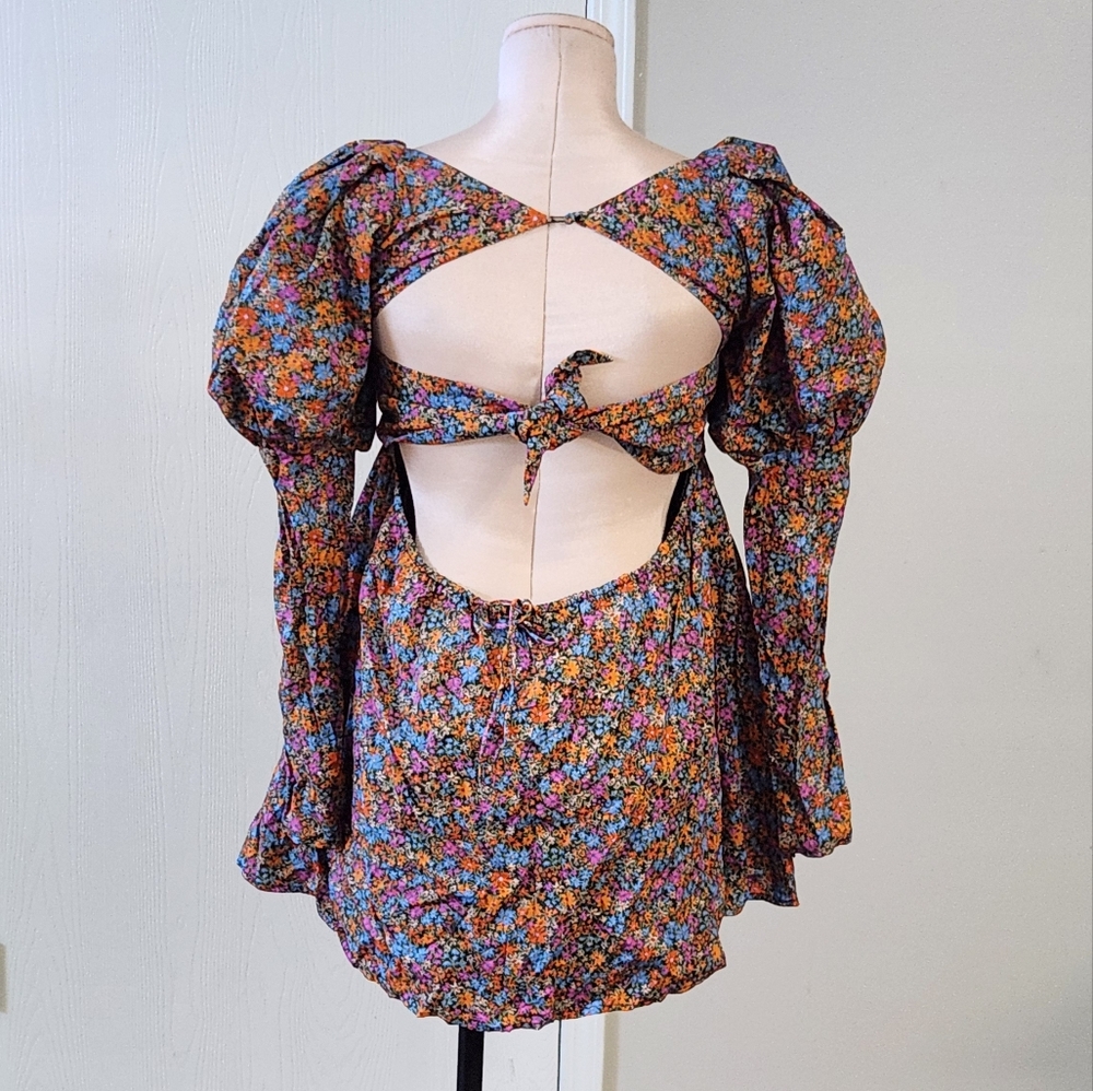 New!For Love And Lemons Brittany Long Sleeve‎ Floral Print Mini Dress - Picture 8 of 10
